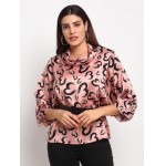 WOMEN PINK HIGH NECK PRINTED TOP WOMEN PINK HIGH NECK PRINTED TOP